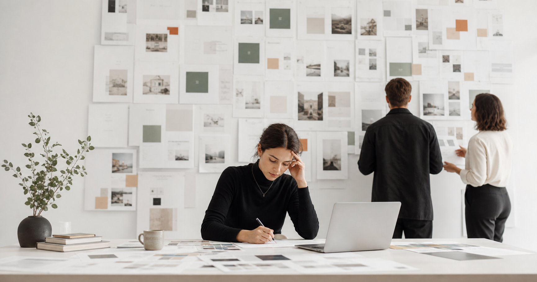 woman in creative agency office stressed with mounting pressures for workload demand
